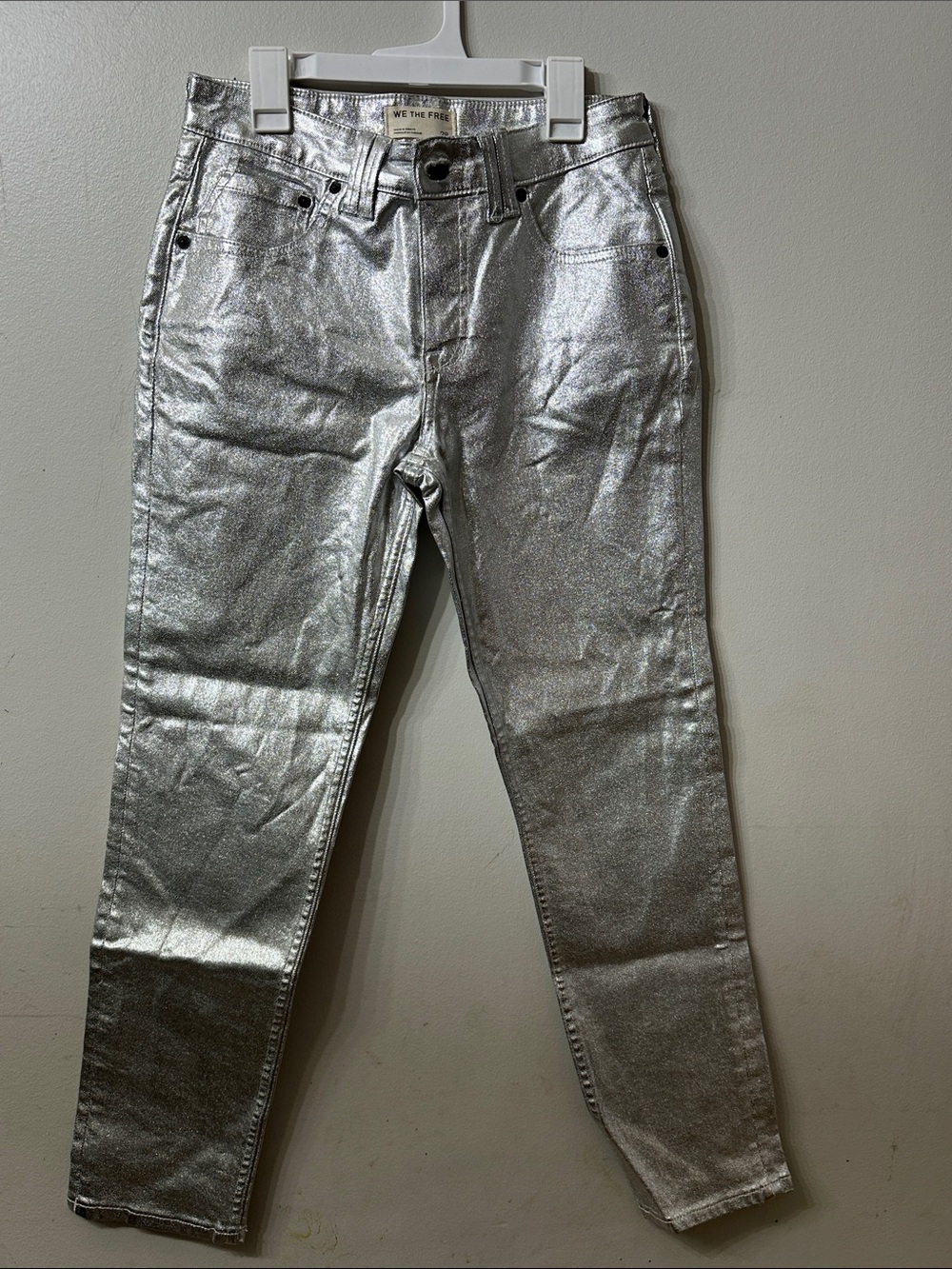 Free People We The Free Size 28 Metallic Silver High Rise Jeans